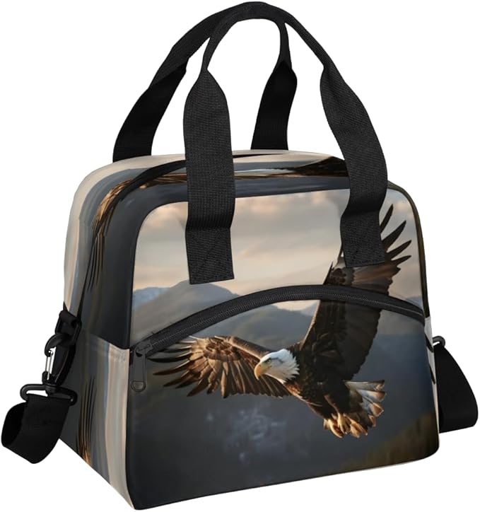 Soaring Eagle Pattern Insulated Lunch Bag for Women Men Reusable Lunch Box Cooler Bag Large Leakproof Lunch Tote with Adjustable Shoulder Strap for Adult Work Picnic Camping Beach Office