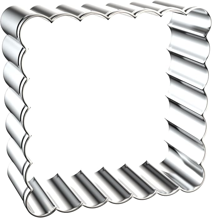 Scalloped Square Cookie Cutter Set - 5 Inch, 4 Inch, 3 Inch, 2 Inch - Fluted Edge Wavy Square Plaque Cookie Cutters Shapes Biscuit Molds - Stainless Steel
