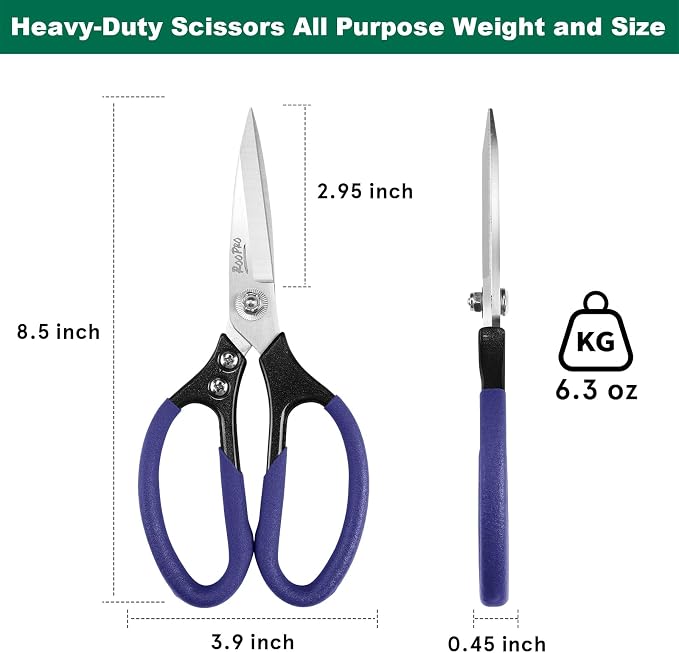 Heavy Duty Scissors All Purpose, 8.5 inch Stainless Steel Utility Sharp Shears, Aluminum Alloy Handle for Cutting Cardboard,Carpet,Fabric,Leather,Rope,Rubber,Plastic and Kitchen or Workshop Use