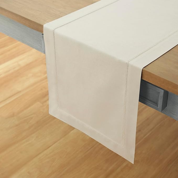 Solino Home Cotton Linen Table Runner 120 Inches Long - Hemstitch Linen Dining Table Runner 14 x 120 Inch for Spring, Summer