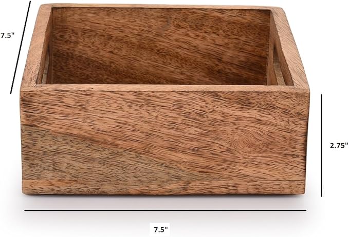 Samhita Square Burning Finish Mango Wood Napkin Holder For Restaurant Decor Kitchen Bar Accessories (7.5"x 7.5"x 2.75")