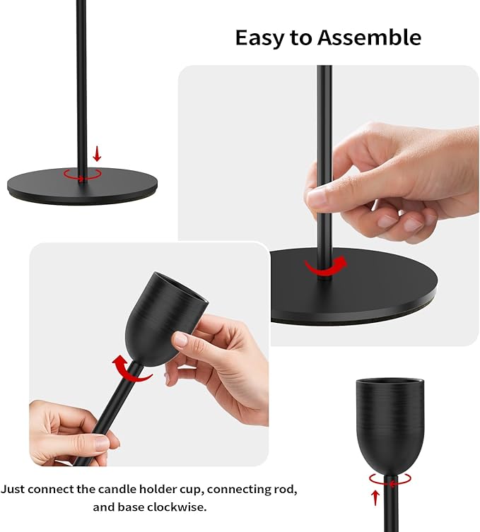 ChefBee Black Tall Candle Candlestick Holder, 3PCS Taper Pillar Candle Sticks Stand Holders Decor, Centerpiece Dining Table Wedding Festive Fireplace Mantle Vintage Room Decorations, Housewarming Gift