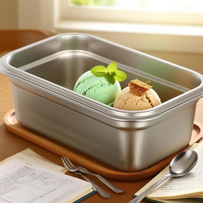Reusable Ice Cream Tub Containers 2 Quart: Stainless Steel Ice Cream Containers for Homemade Ice Cream, Sorbet, Frozen Yogurt or Gelato - Stackable Ice Cream Freezer Container,1.8 Liter