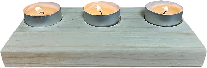 Wooden 3 Tea Light Candle Holder, 8 Inches (Natural Wood, Enlightened)