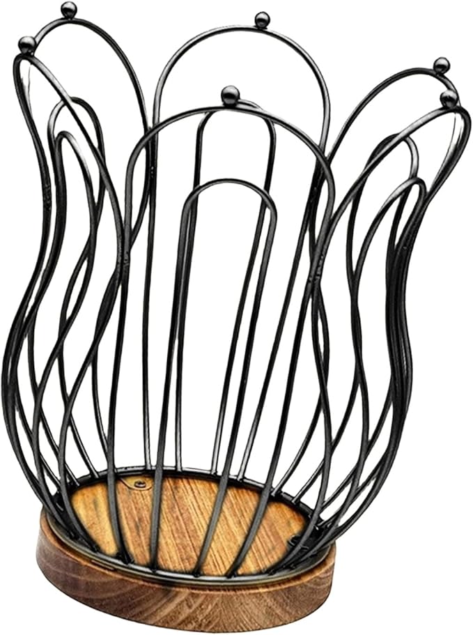 Multifunctional Coffee Pods Storage Basket with Wood Base Decorative Holder for Accessories