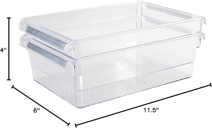Kitchen Details 2 Pack Medium Refrigerator Storage Bin | Fridge & Freezer | Kitchen Organization | Stainless Steel Handle | Countertop | Cabinets | Pantry | Clear