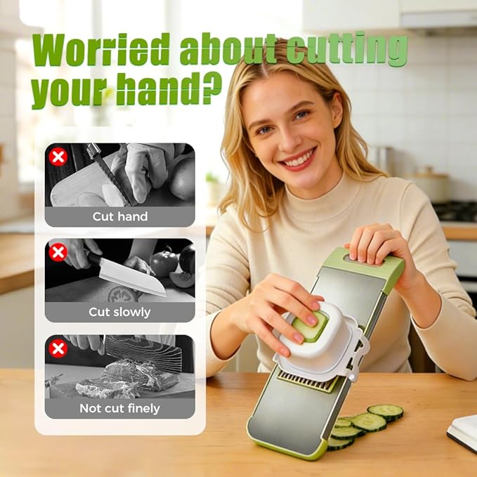 Multifunctional Vegetable Slicer, 6 in 1 Slicer Veggie Shredder with Safe Hand Guard, Multi Blade Adjustable Garlic Slicer, Easy-Clean & Compact Storage, Portable Kitchen Gadget (3 Blade Magnetic)