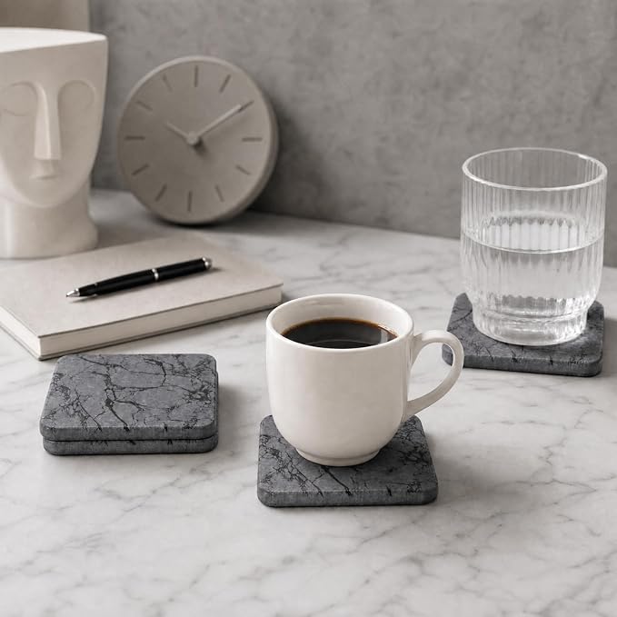 Diatomaceous Earth Coasters Set of 4，Cool Absorbent Quick-Dry Drink Coasters for Desks, Cute Modern Stone Design with Stylish Aesthetic