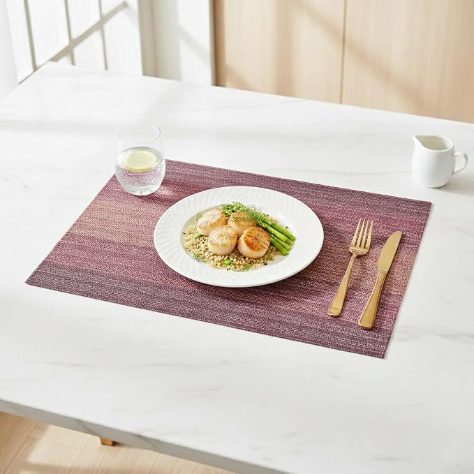 Red Placemats Set of 6, Washable Crossweave Woven Vinyl Placemats, Durable Non-Slip Table Placemats for Kitchen Table Mats (Red, 6)