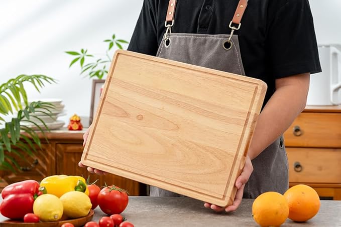 Large Wooden Cutting Board, Durable, FSC-CERTIFIED PARAWOOD, Thick Wooden Cutting Board with Juice Groove, Perfect for Meat, Vegetables, and Cheese,17 IN X 12 X 1 IN