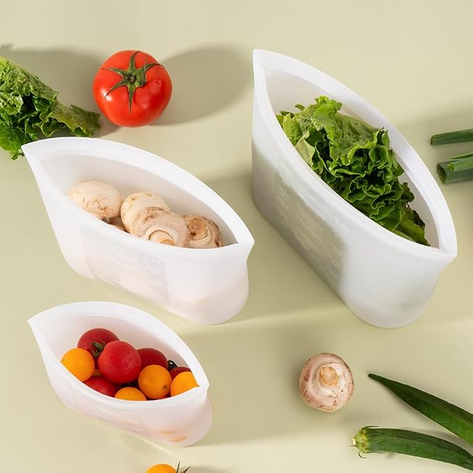 Reusable Storage Bag, 8 Pack 100% Silicone Food Storage Bags Stand Up Silicone Zip Lock Bags for Food Container, Freezer Microwave Oven Dishwasher Safe, 4 Medium 2 Small 2 Extra Small, Translucent