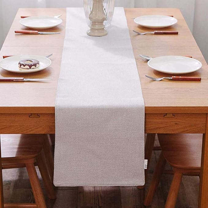Soft Caddice Faux Linen Table Runner 2 Side for Family Dinners or Gatherings, Indoor or Outdoor Parties, Everyday Use (12 x 108, Seats 8-10 People), Beige