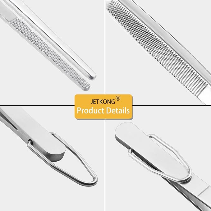 JETKONG 9 12 14 Inch Extra Long Kitchen Tweezers Heavy Duty Stainless Steel Cooking Tweezers, Set of 3 (Point Tips, Silver)