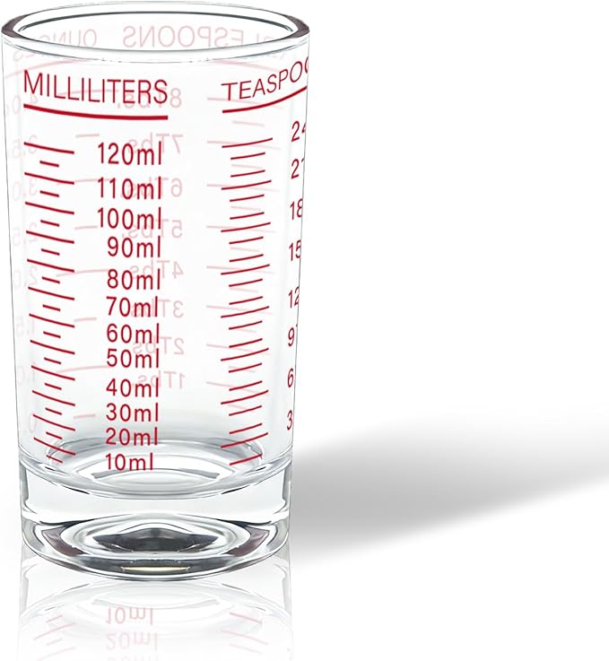 BCnmviku Measuring Cup Shot Glass 4 Ounce/120ML Liquid Heavy High Espresso Glass Cup Black Line (1, Red)