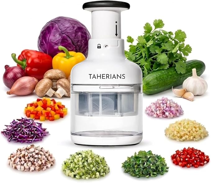 Manual Vegetable Chopper, Food Slicer, Garlic Chopper, Best for Vegetables Salads, Onion, Fruits, And Nuts. Dishwasher-safe, White, Easy to Clean