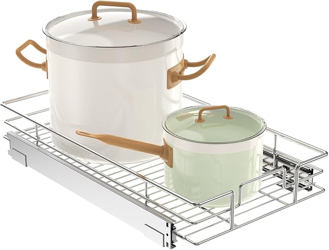 LOVMOR Pull Out Cabinet Organizer 14½" W x 21½" D, Kitchen Cabinet Pull Out Shelves Slide Out Storage