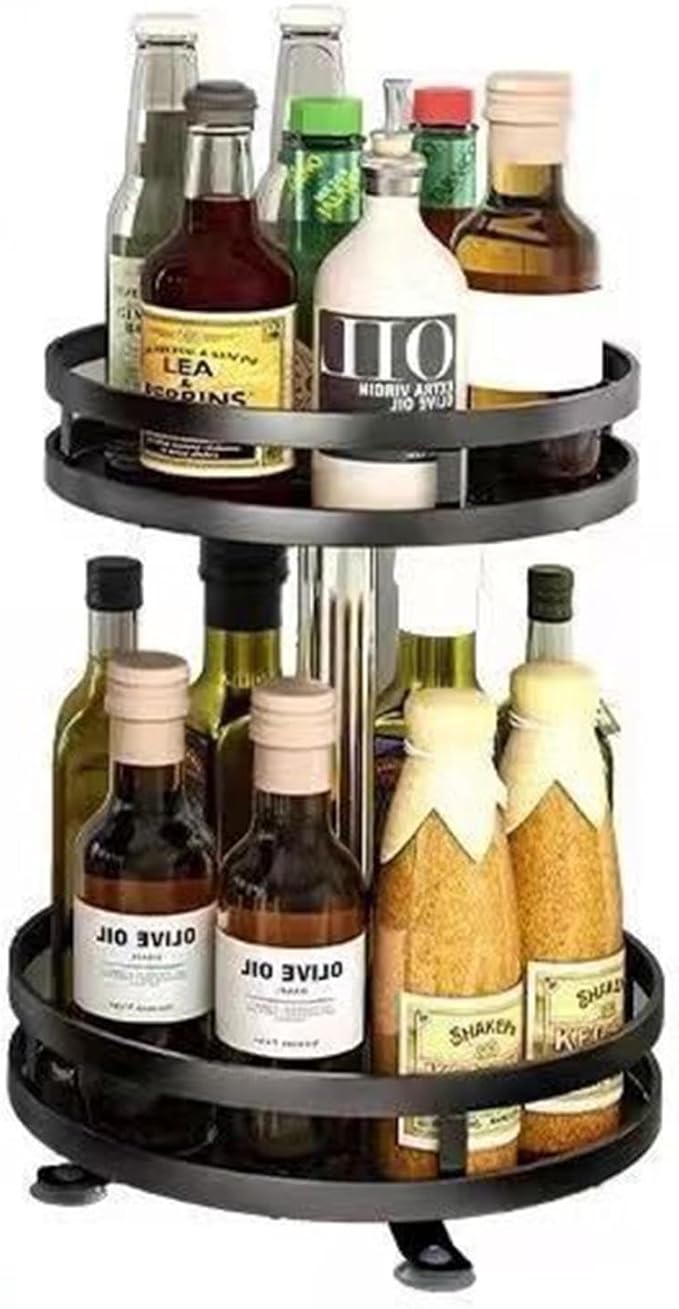 2 Tier Lazy Susan Turntable Organizer,Durable Carbon Steel Spice Rack Organizer,Rotating Spice Rack Organization for Cabinet,Round Lazy Susan Storage for Kitchen,Bathroom