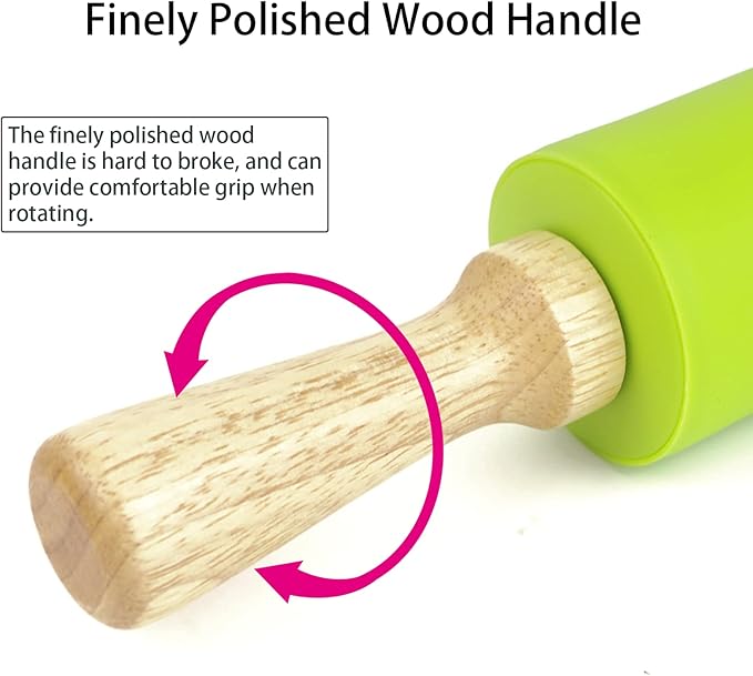 Silicone Rolling Pin for Baking Non-stick Rolling Pin Dough Roller Wooden Handle Kitchen Accessories Pastry Roller