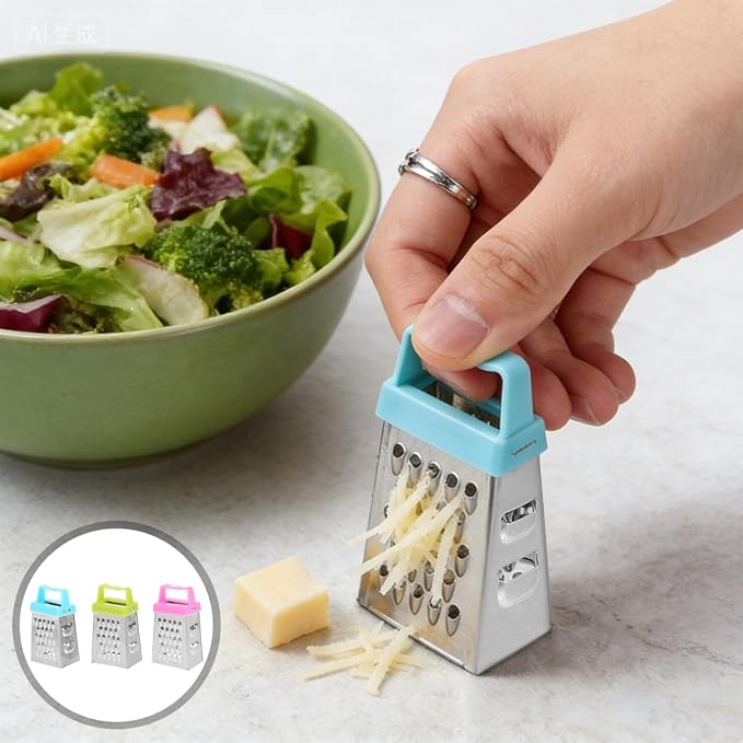 Ciieeo 6 Pcs Mini Cheese Grater Set, 4-Sided Stainless Steel Small Box Graters for Kitchen, Portable Vegetable Shredder & Lemon Zester, Ideal for Garlic, Ginger, Chocolate (Blue, Green, Rose Red)