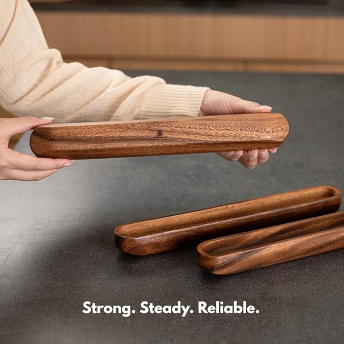 SiamMandalay Wooden Olive Tray Handmade Acacia Wood Olive Plate Long Canoe Boat Style Dish - Food Serving Platter Table Centrepiece