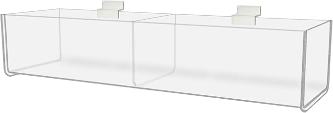 Marketing Holders Slatwall Acrylic Retail Tray Double Comparrment 16" Wide Dump Bin Product Merchandise Storage Caddy