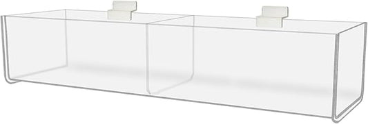 Marketing Holders Slatwall Acrylic Retail Tray Double Comparrment 16" Wide Dump Bin Product Merchandise Storage Caddy