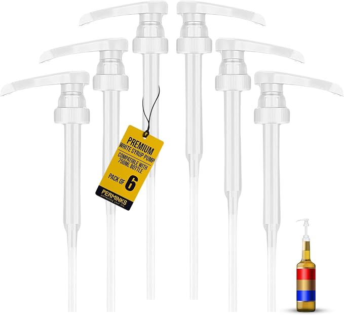 Syrup Pumps- Compatible with Torani and Davinci Bottles (25.4 oz-750ml) (Set of 6, White)
