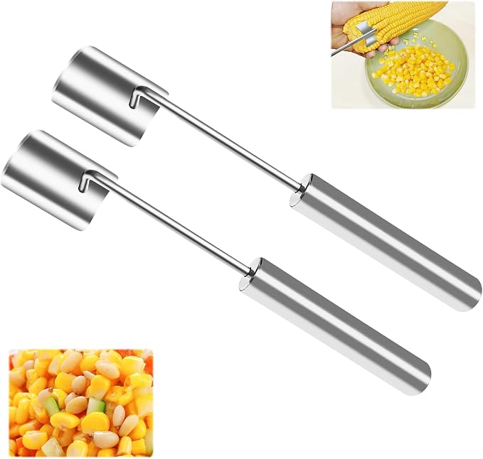 Corn Peeler,New Long Handle Stainless Steel Corn Stripper Tool, Corn on the Cob Remover, Corn Peeling Tool,Corn Cutter to Cut Corn off the Cob,Suitable for Kitchen and Outdoor Dining (2 Pcs)