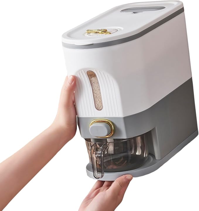 Sooyee 11Lbs Rice Dispenser, Rice Container with Lid, Measuring Cylinder, Moisture Proof Household Food Dispenser for Rice, Grains, Legumes and Corn