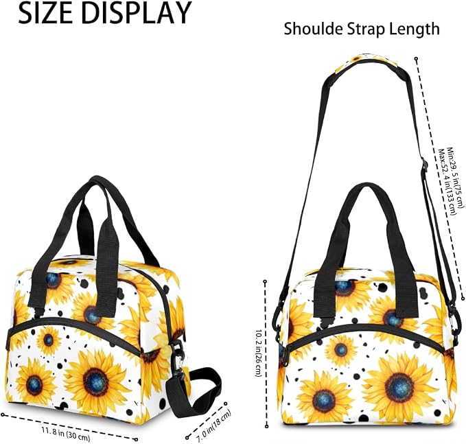 Pattern Yellow Sunflowers Insulated Lunch Bag for Women Men Reusable Lunch Box Cooler Bag Large Leakproof Lunch Tote with Adjustable Shoulder Strap for Adult Work Picnic Camping Beach Office
