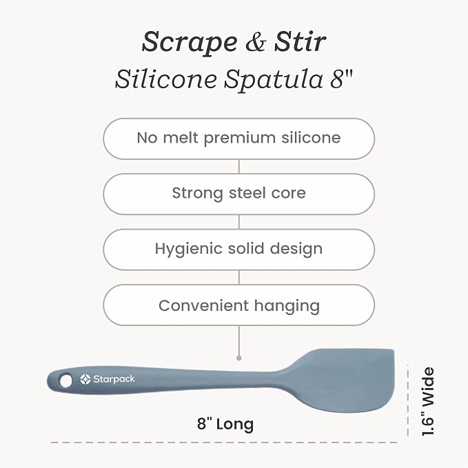 Starpack 'Scrape & Stir' Silicone Spatula (8.5 Inches) - Heat Resistant Spatula Set 600°F - Food Grade Kitchen Spatulas - Nonstick Baking and Cooking Spatula - LFGB Grade Rubber Spatula Set