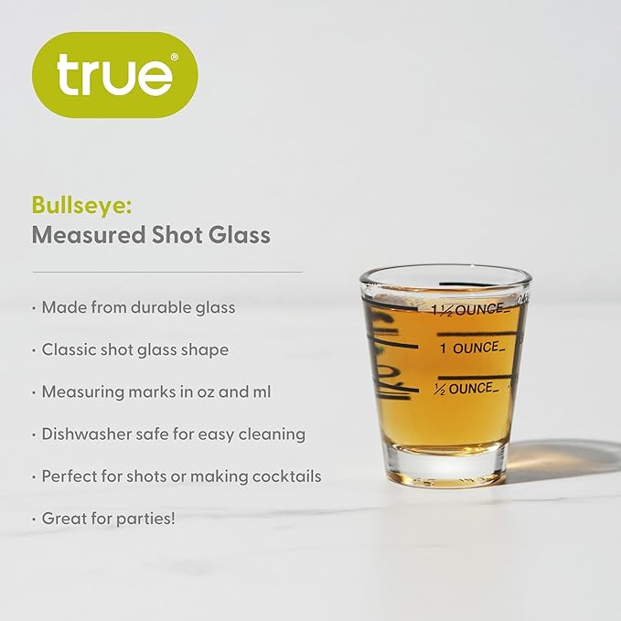 True Bullseye Measuring Shot Glasses, Cocktail Accessories, Reusable Measuring shot Glass, Set of 1, 1.5 oz.
