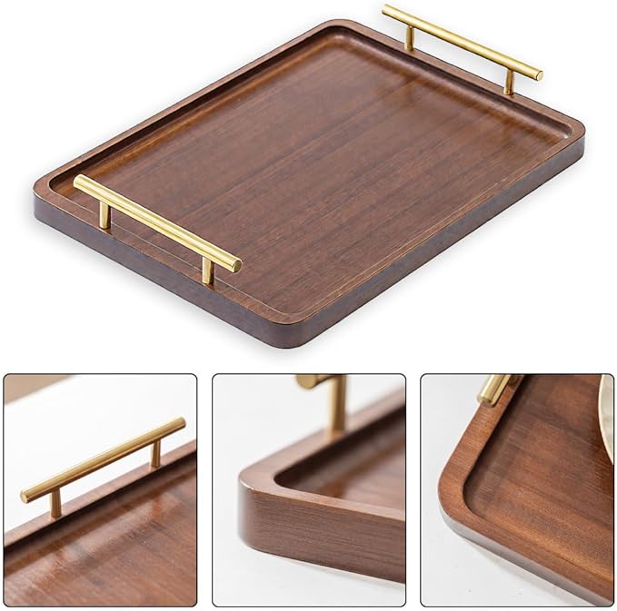 Tiiyee Bamboo Serving Tray with Handles, Bamboo Ottoman Tray Decorative Serving Platter Breakfast Bed Tray for Coffee Table Tea Snack Lunch Dinner Appetizers Patio Kitchen Living Room Bathroom