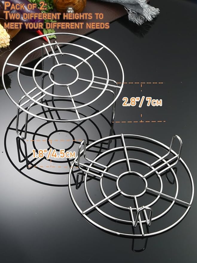 Round Cooling Rack for Steaming Set of 2 Dia 7.1" Heavy Duty Stainless Steel Steamer Rack Grilling Rack Canning Rack Cooling Rack for Baking Canning Cooking (Height 1.8"&2.8",7.1"/18cm)