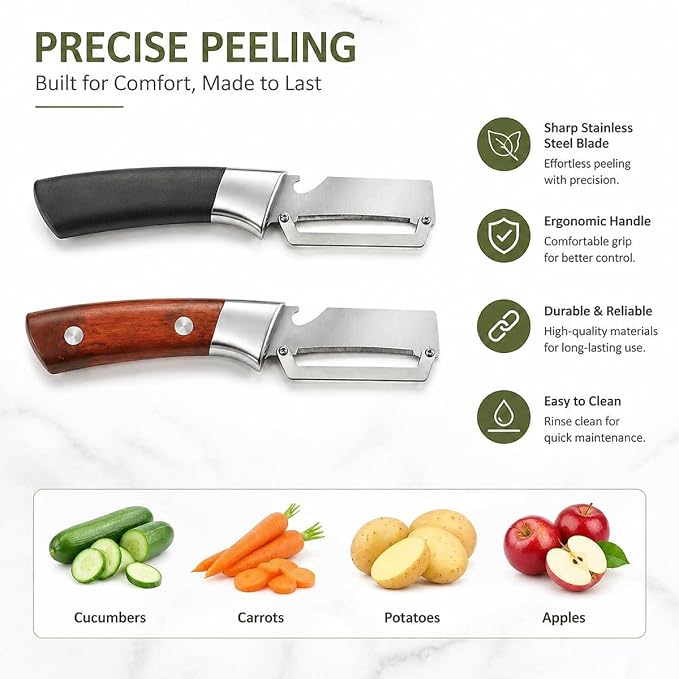 2026 New Multifunctional Vegetable Peeler with Bottle Opener, Kitchen 2 in 1 Handheld Stainless Steel Fruit Veggie Peeler for Fruit and Veggie (2 Pack)