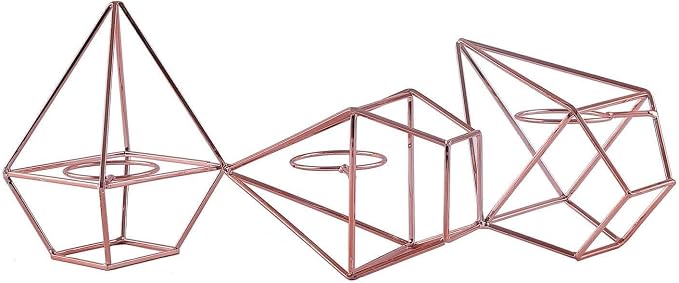 Efavormart 16.5" Rose Gold Geometric Candle Holder Set 3 Metal Geometric Centerpieces Joint Together Votive Glass Holders