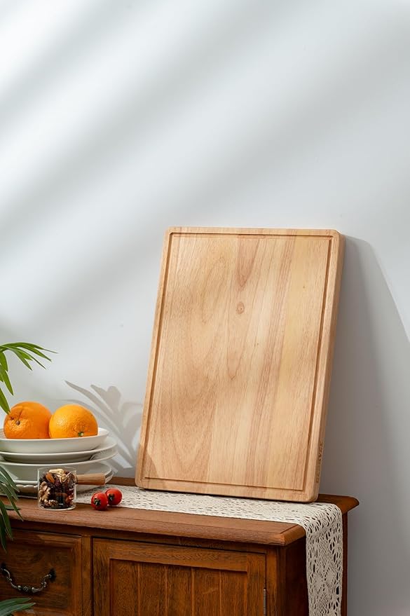 Large Wooden Cutting Board, Durable, FSC-CERTIFIED PARAWOOD, Thick Wooden Cutting Board with Juice Groove, Perfect for Meat, Vegetables, and Cheese,17 IN X 12 X 1 IN