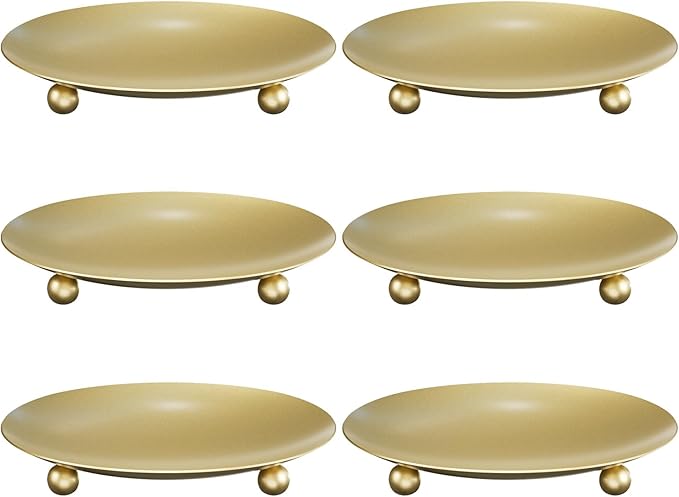 Gold Candle Holders for Pillar Candles, Set of 6 Premium Metal Candle Plates Candle Stand for LED or Wax Candles, Decorative Pillar Candle Holder Dish for Table Centerpiece