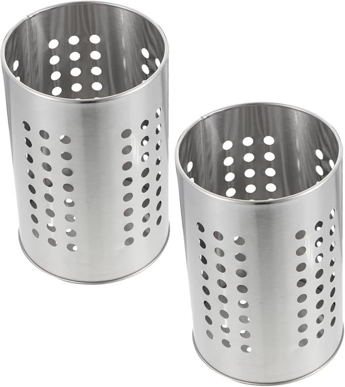 2Pcs Stainless Steel Utensil Draining Storage Container Modern Kitchen Organizer for Forks Knives and Chopsticks Compact Design Easy Drainage for Home