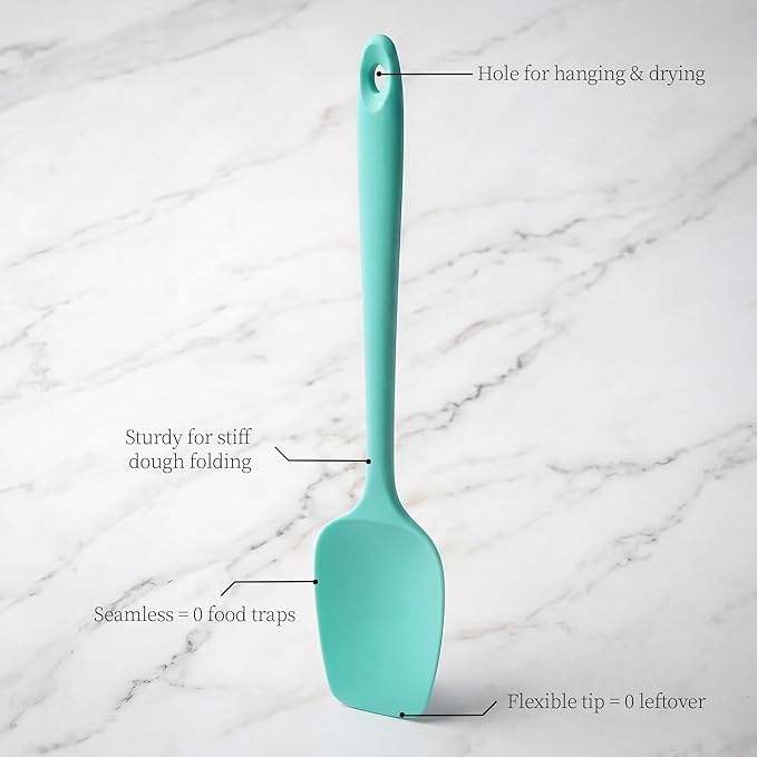 600ºF Heat Resistant Spatulas, High Heat Food Safe Semless Kitchen Silicone Scraper Set for Cooking Baking Mixing Scraping Stirring Nonstick Cookware Pan Bowl (2Pcs,Aqua Sky)
