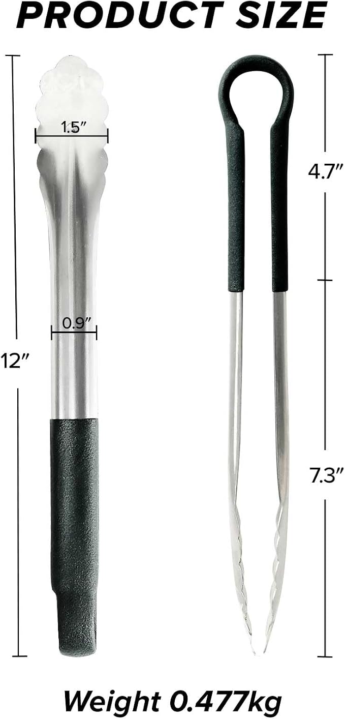 LZMS 4 Packs -12" Black Atmospherei Stainless Steel Grill Tongs,Kitchen Tongs with Non-Slip Grip for Cooking,BBQ,Buffet Dinner