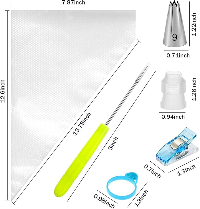Piping Bags and Tips Set - 100 12Inch Disposable Pastry Piping Bags for Royal Icing with 7 Frosting Tips, 10 Icing Bags Ties, 2 Scriber Needle - Tipless Piping Bags Kit for Cookies & Cake Decorating