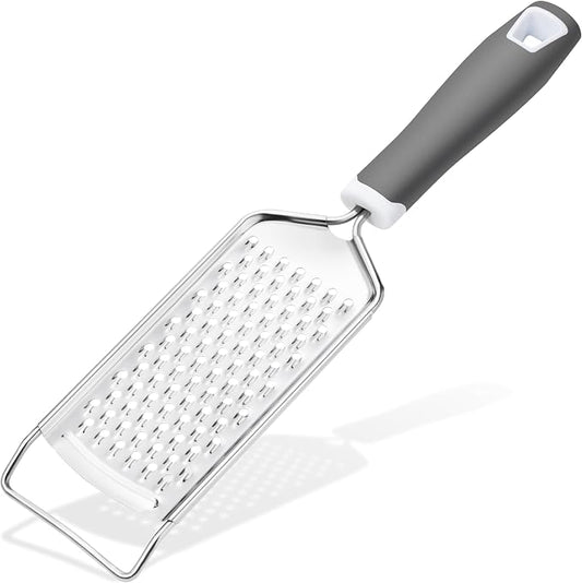 Rainspire Professional Cheese Graters for Kitchen Stainless Steel Handheld, Metal Lemon Zester Grater With Handle For Cheese, Chocolate, Spices, Kitchen Gadgets And Tools, Soft Grip Handle, Grey