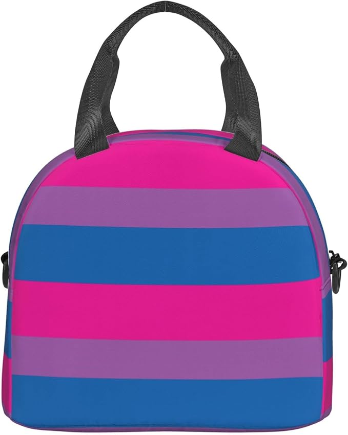 Bisexual Pride Flag Lunch Box Insulated Lunch Bag Portable Zipper Cooler Tote Bag Adult Bento Box for Women Men Reusable Meal Organizer with Adjustable Strap for Work Office Picnic Travel