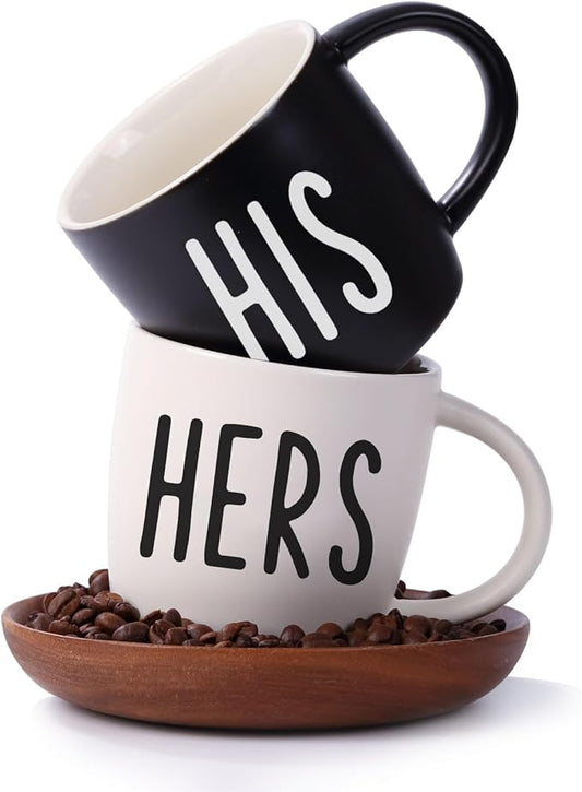 His And Hers Mugs Set Of 2 Coffee Mug 12 Ounce, Cute Matching Coffee Mug Couples for Anniversary, Wedding， His and Her Gifts