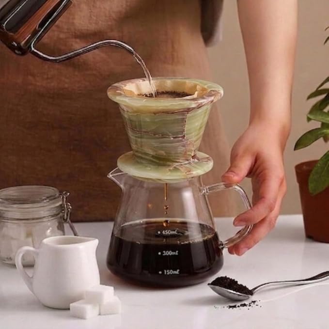 Marble Pour Over Dripper – 4.5 Inch Green Onyx Handmade Coffee Filter Dripper, Manual Pour Over Coffee Maker, Reusable Coffee Brewing Cone for Kitchen Coffee Bar