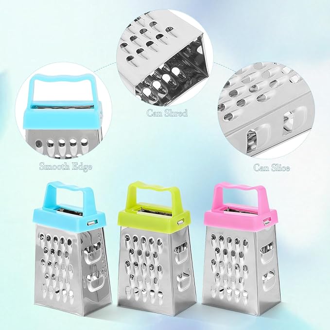Ciieeo 6 Pcs Mini Cheese Grater Set, 4-Sided Stainless Steel Small Box Graters for Kitchen, Portable Vegetable Shredder & Lemon Zester, Ideal for Garlic, Ginger, Chocolate (Blue, Green, Rose Red)