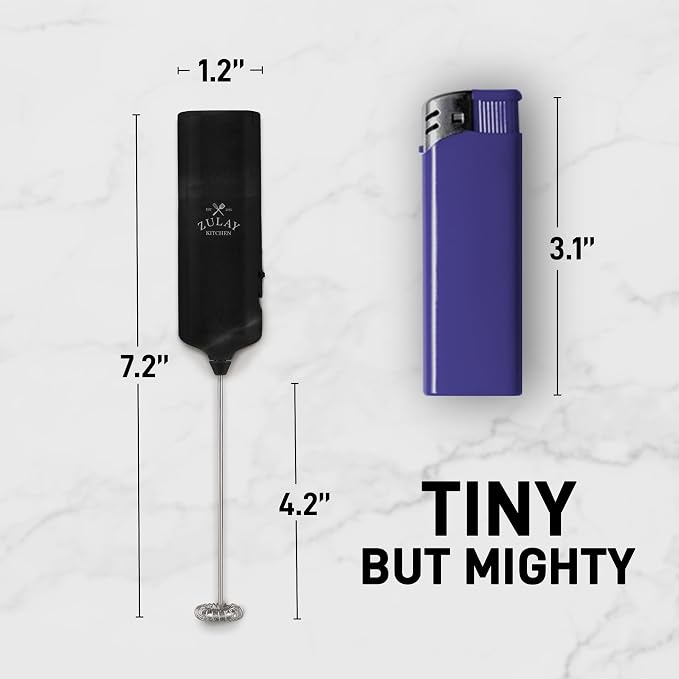 Mini & Mighty Milk Frother Wand – Powerful Handheld Coffee Frother, Battery Operated Drink Mixer – Compact Pocket Size – Detachable Whisk for Latte, Cappuccino, Matcha, Hot Chocolate