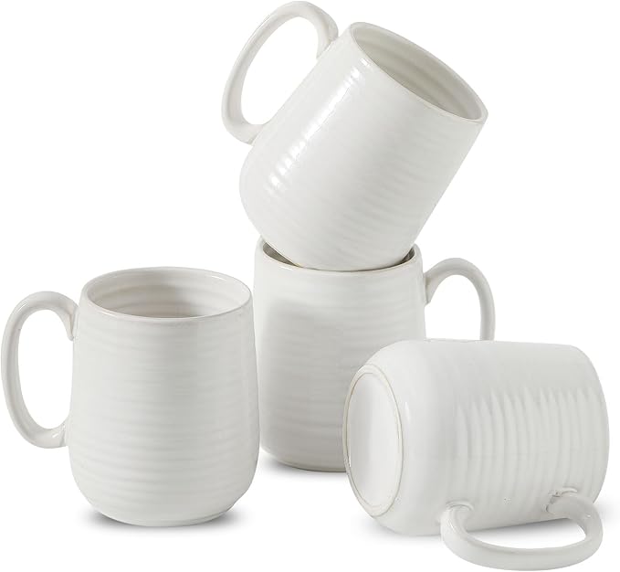 HASENSE Coffee Mugs, 12 Ounce Ceramic Coffee Cups Set of 4, Latte Mug with Handle for Milk, Cocoa, Cappuccino, Tea Cup for Mom Gift, Dishwasher Microwave Safe, Clay-Infused White