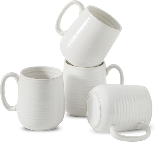 HASENSE Coffee Mugs, 12 Ounce Ceramic Coffee Cups Set of 4, Latte Mug with Handle for Milk, Cocoa, Cappuccino, Tea Cup for Mom Gift, Dishwasher Microwave Safe, Clay-Infused White